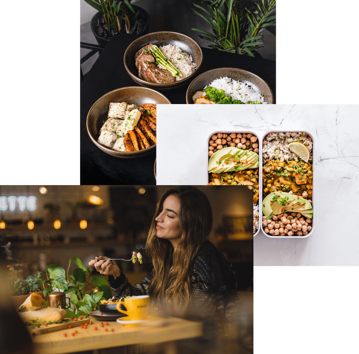 empty good looking restaurant, meals in storage container, and food bowls on a table